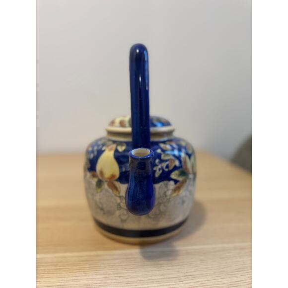 Ceramic Teapot Cobalt Blue Yellow Pears VINTAGE - Picture 3 of 7